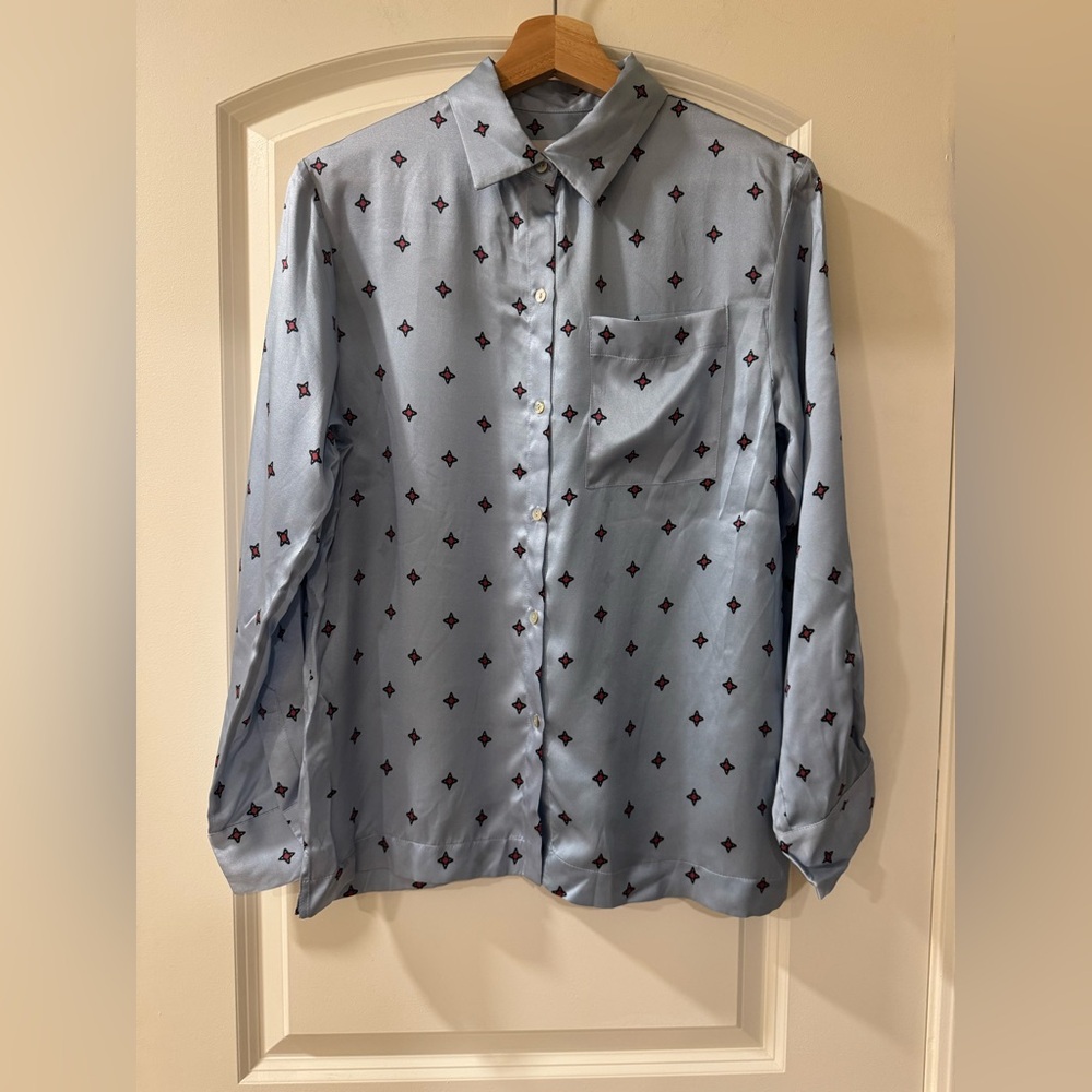 Blue Patterned 100% silk blouse